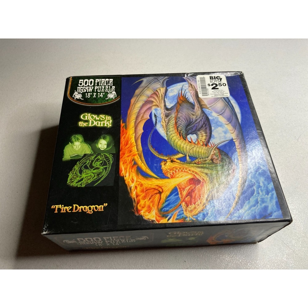 Fire Dragon Jigsaw Puzzle Fantasy 500 Piece 18 x 14 Glows in Dark 2003 SEALED